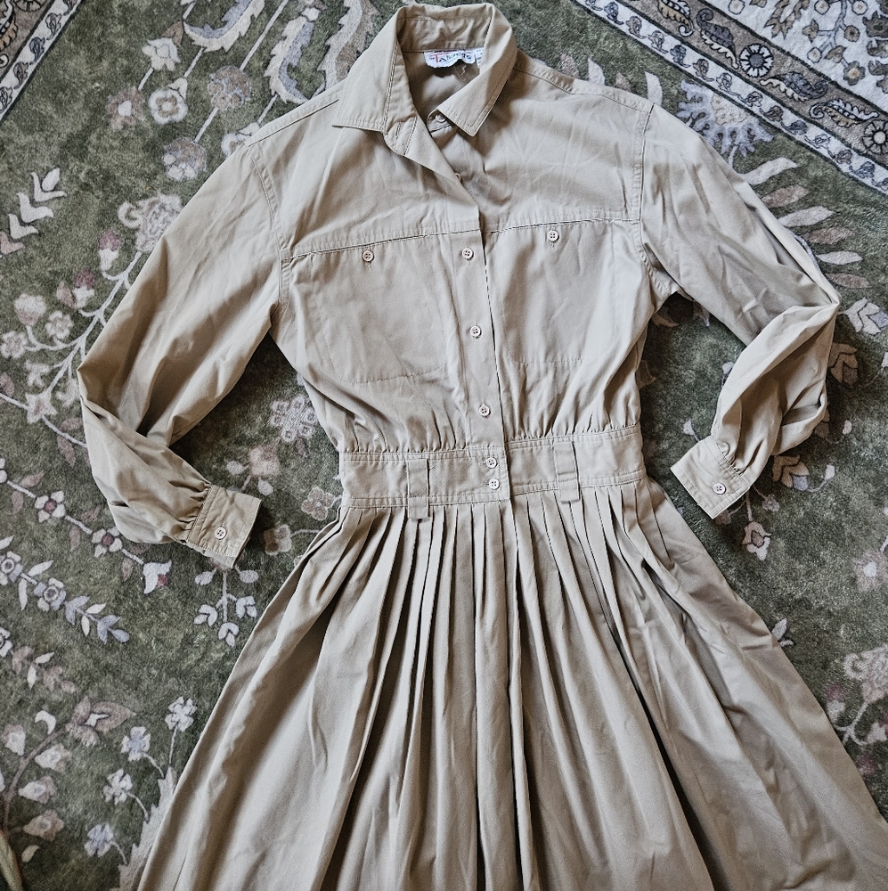 Talbots Elegant Beige Long Sleeve Dress